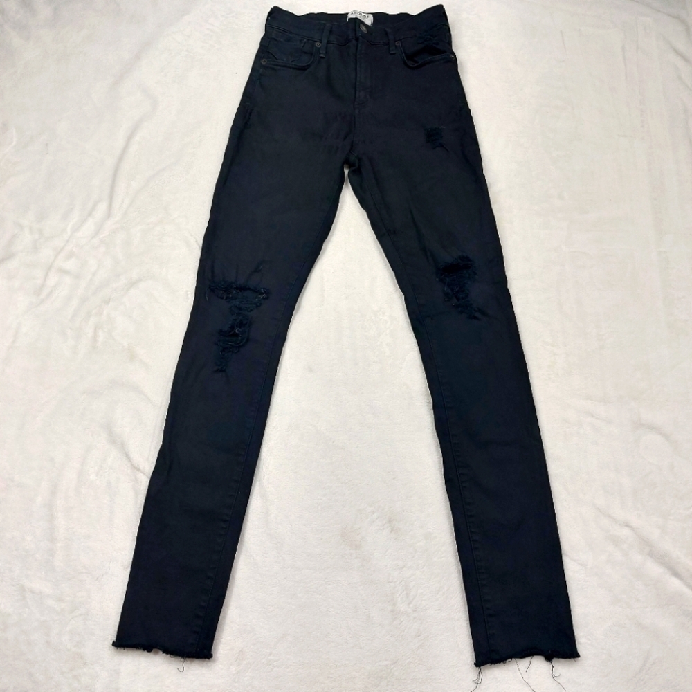 AGOLDE WOMENS BLACK DISTRESSED DESTROYED SKINNY RAW FRAYED HEM JEANS SZ 26 *NOTE